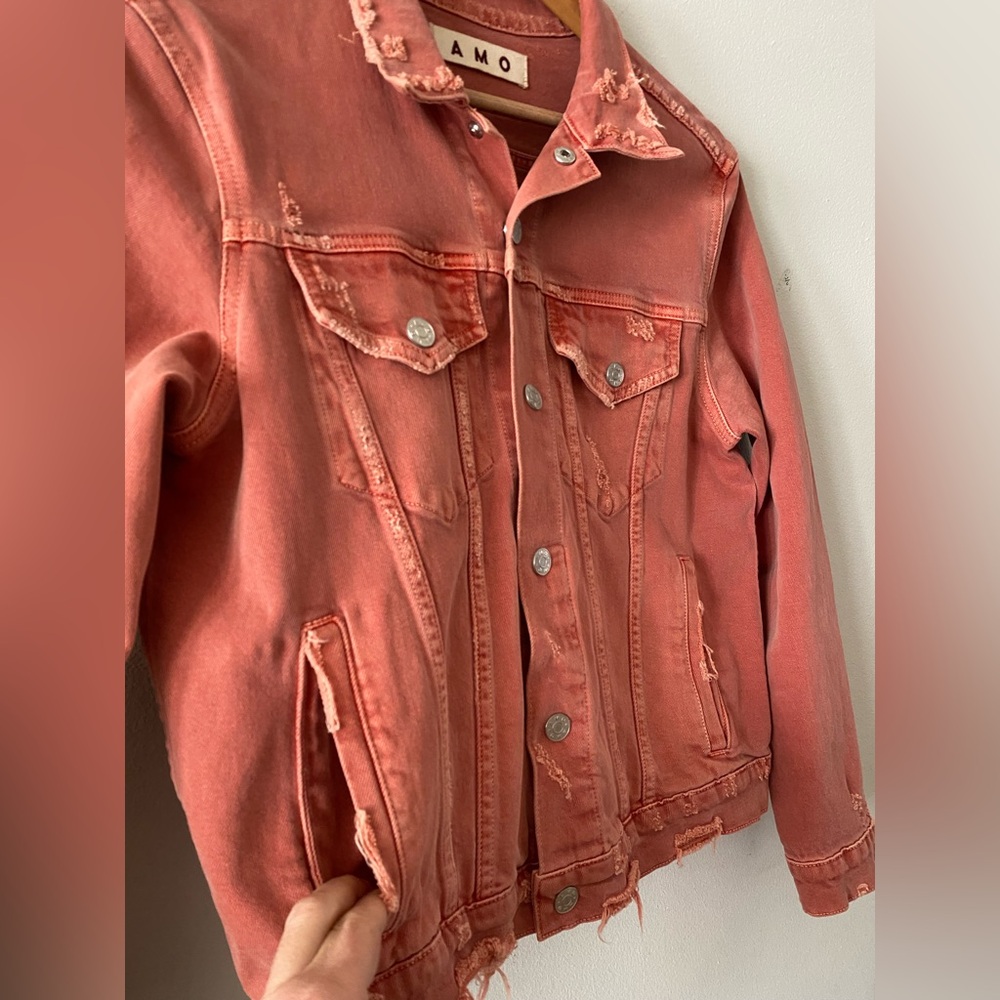 NWOT Womens Amo Pop Canyon Rose Snap Button Distressed Denim Jacket size L - Picture 8 of 16